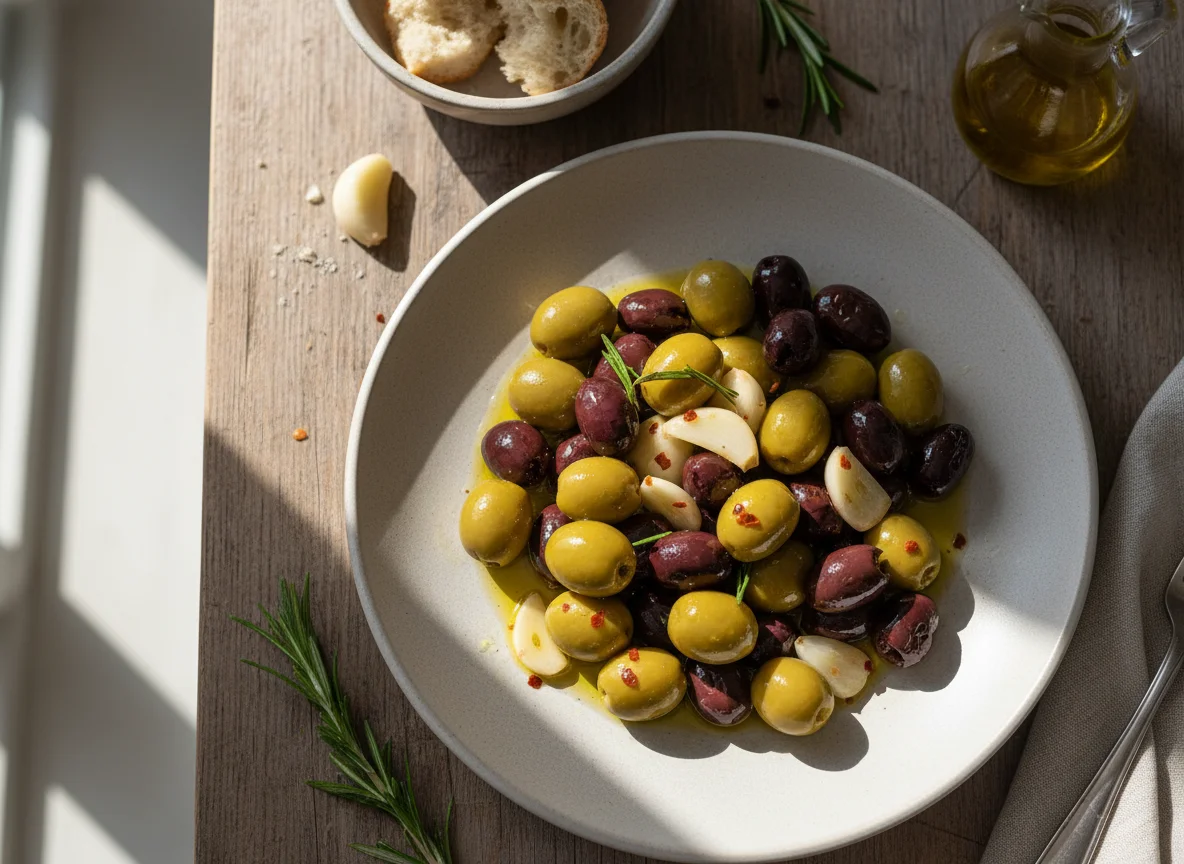 Gemischte Oliven mit Knoblauch photo