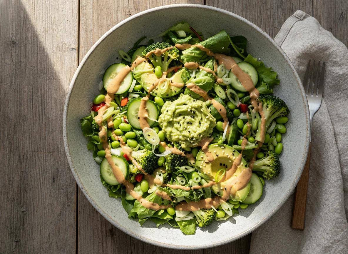 Gemischte Salat Bowl mit Avocado und Dressing photo