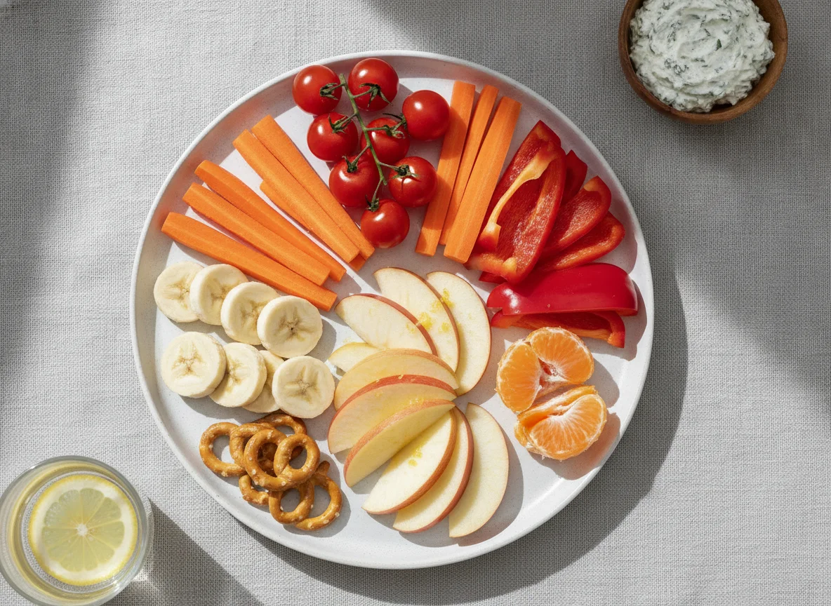 Gemischte Snackbox mit Obst und Gemüse photo