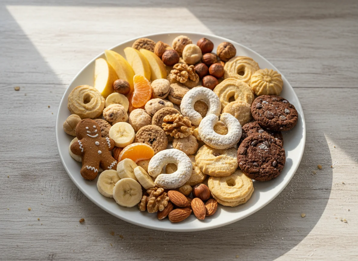 Gemischte Süßigkeiten und Obstschale photo