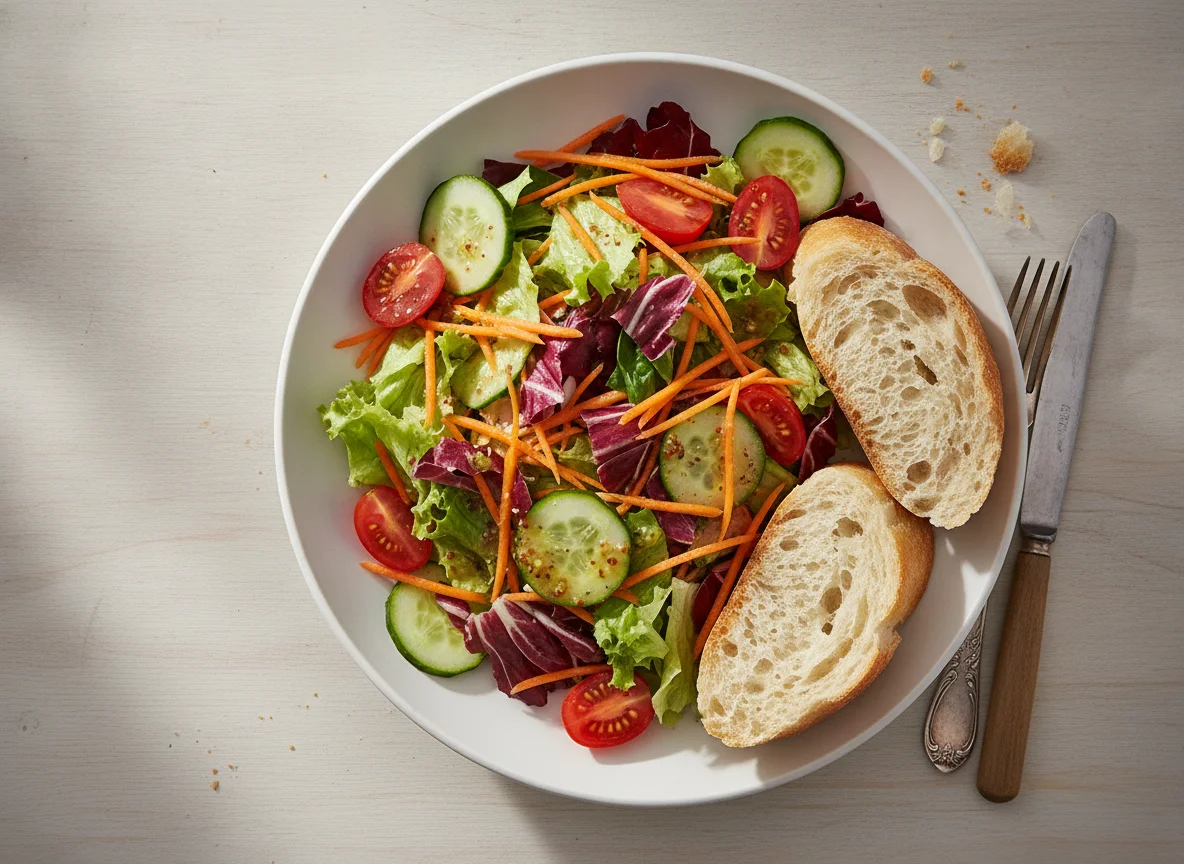 Gemischter Beilagensalat mit Baguette photo
