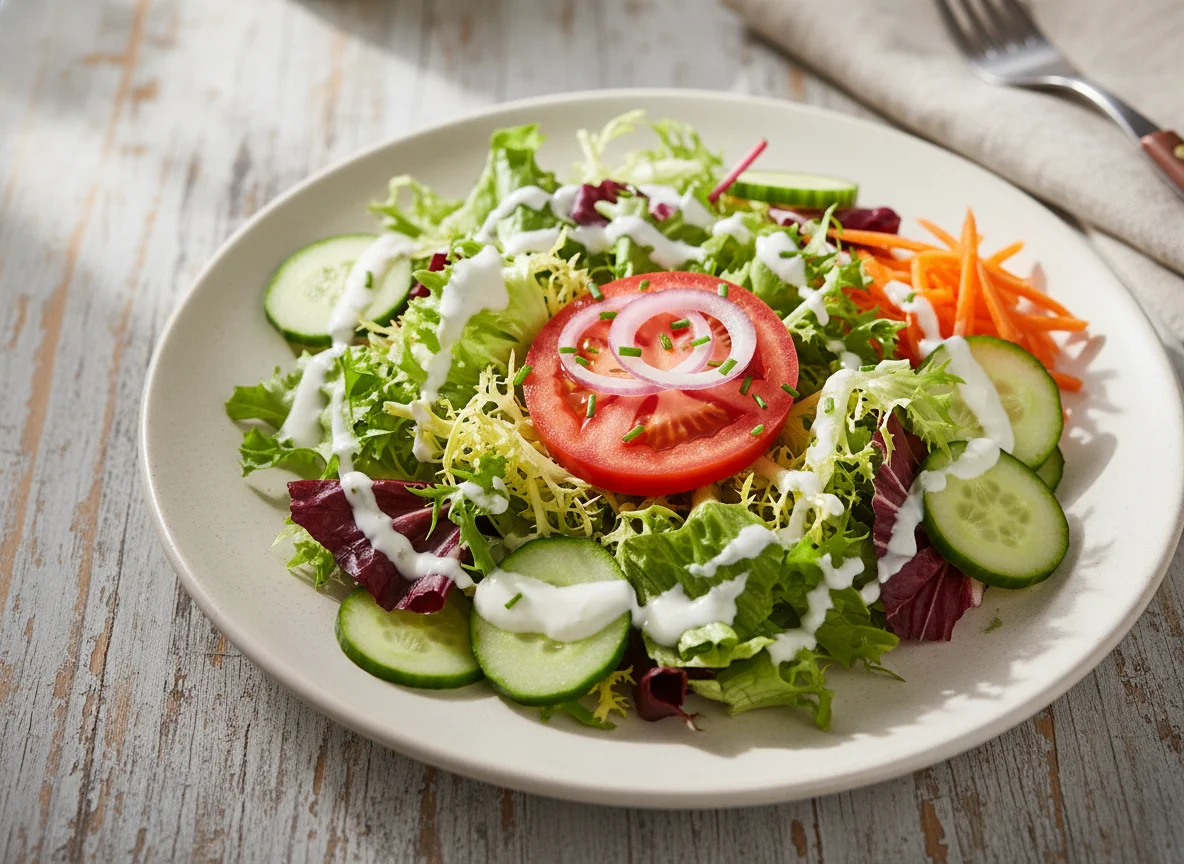 Gemischter Beilagensalat mit Joghurt-Dressing photo