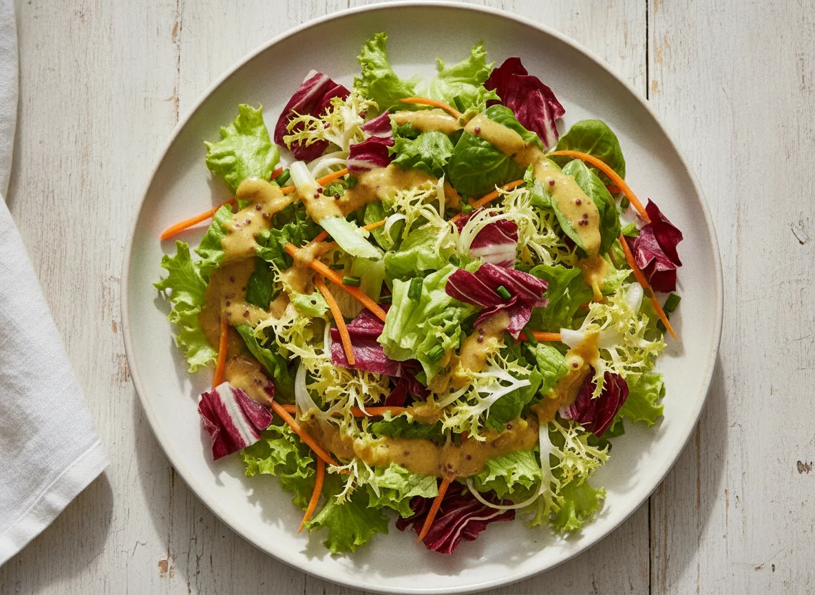 Gemischter Beilagensalat mit Senf-Dressing photo