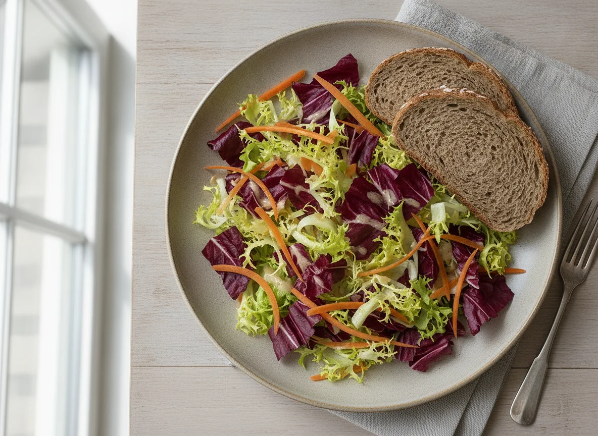 Gemischter Blattsalat mit Brot photo