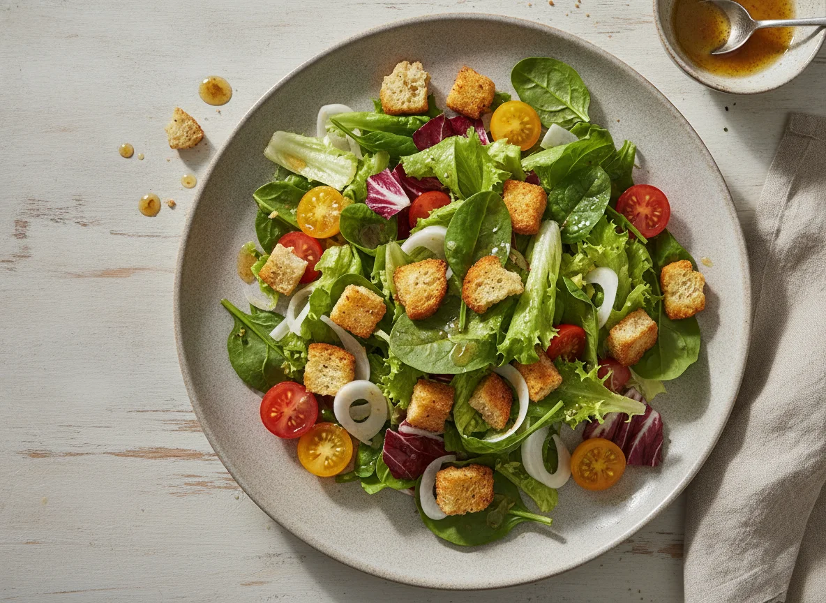 Gemischter Blattsalat mit Croutons photo