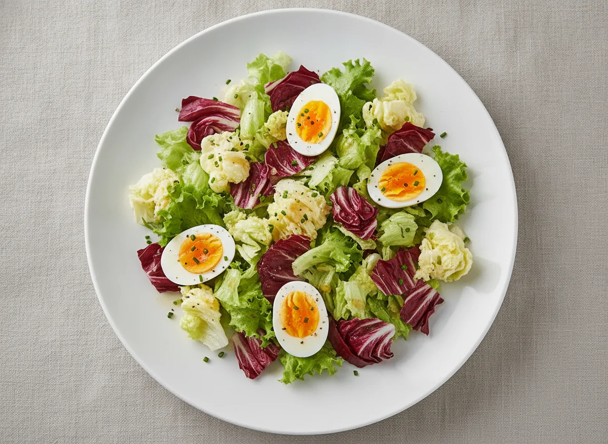 Gemischter Blattsalat mit Ei photo