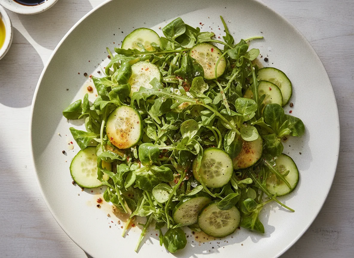 Gemischter Blattsalat mit Gurke photo