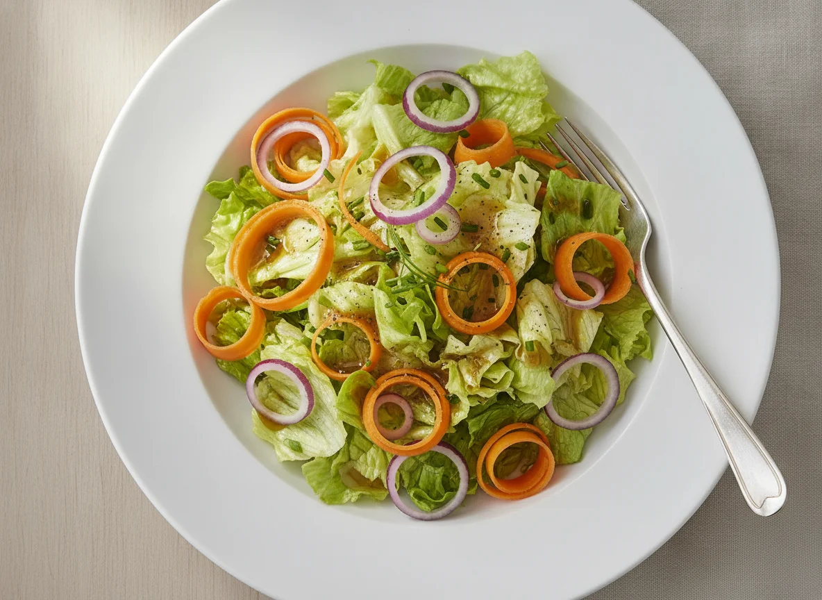 Gemischter Blattsalat mit Karotten und Dressing photo
