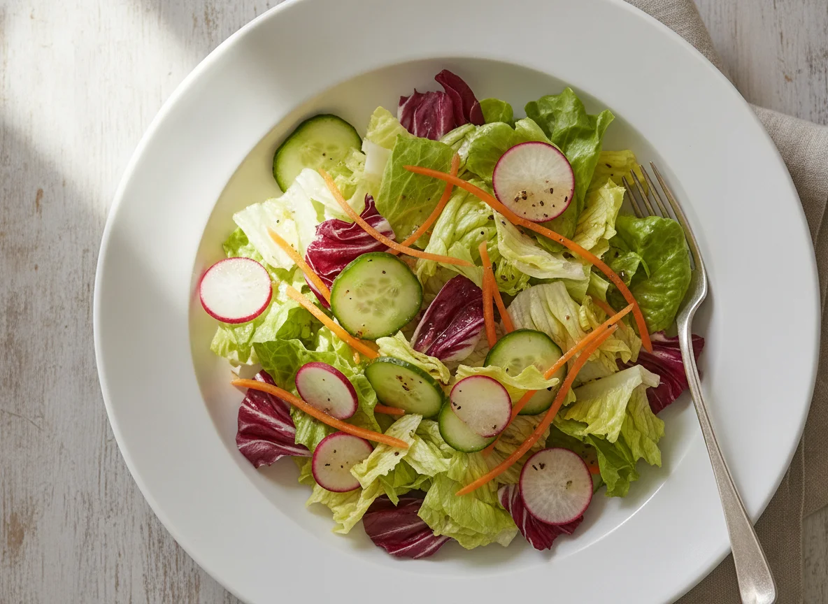Gemischter Blattsalat mit Karotten und Gurken photo