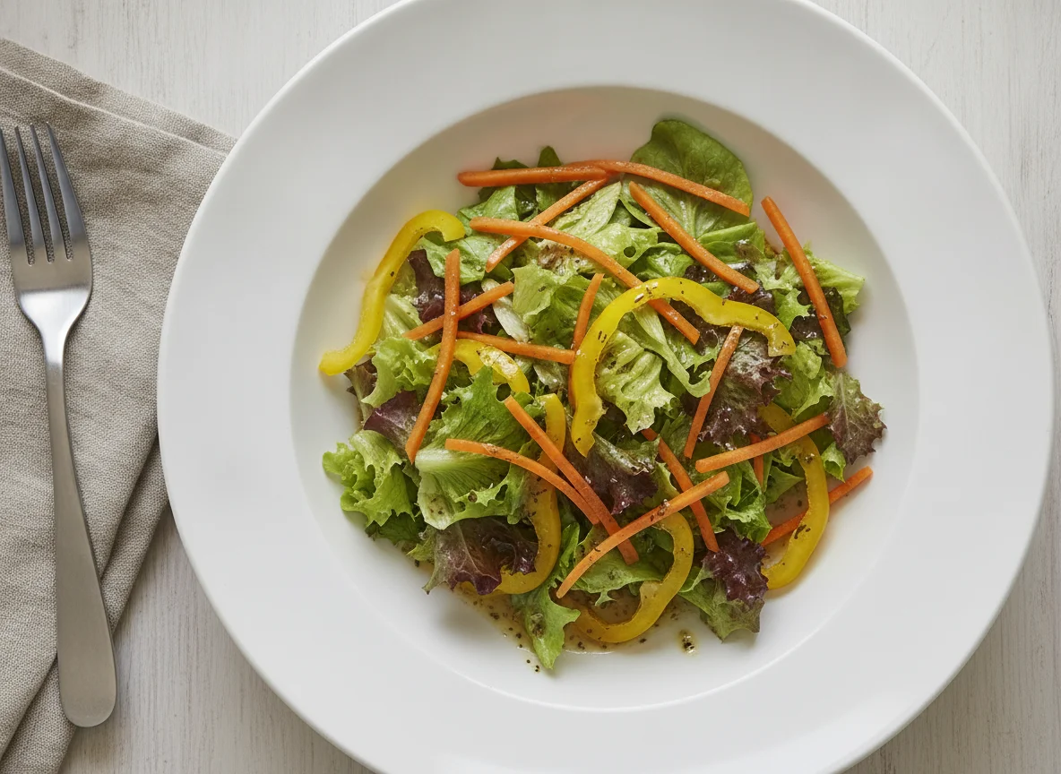 Gemischter Blattsalat mit Karotten und Paprika photo