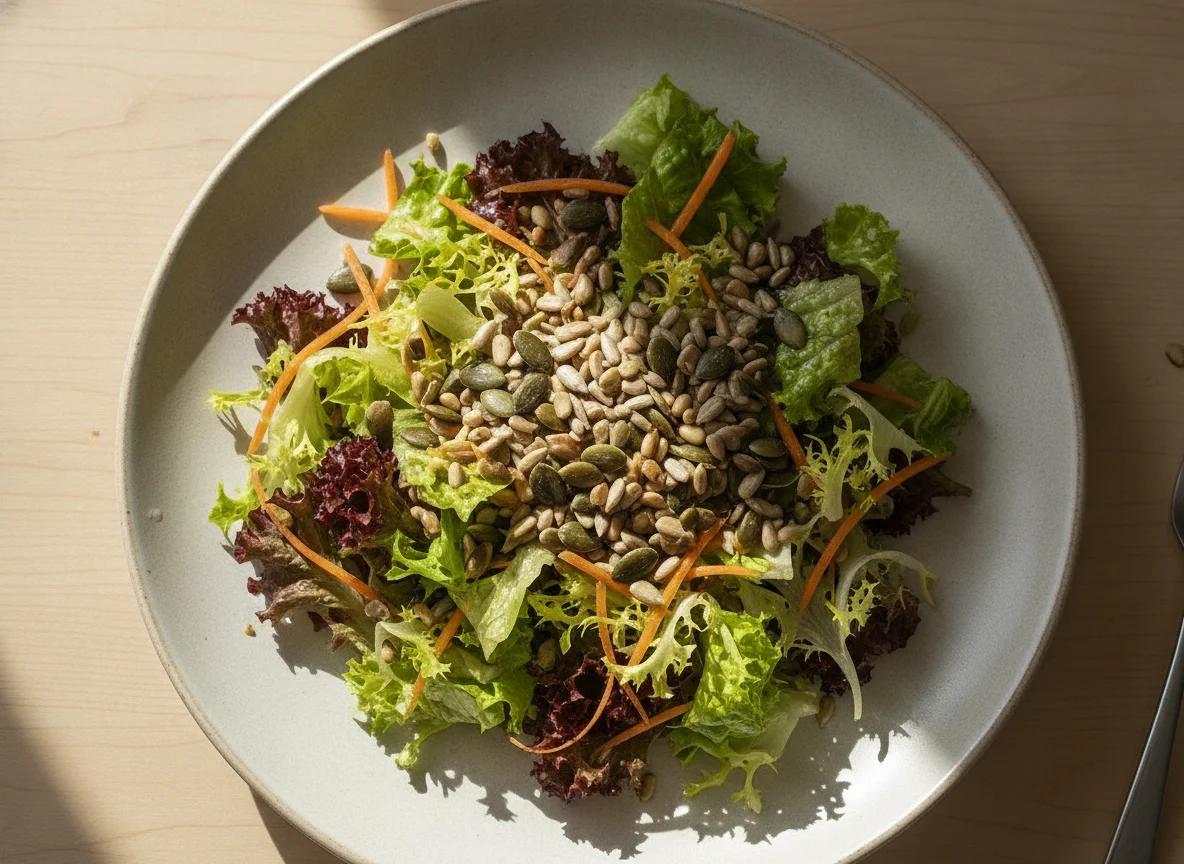 Gemischter Blattsalat mit Kernen photo