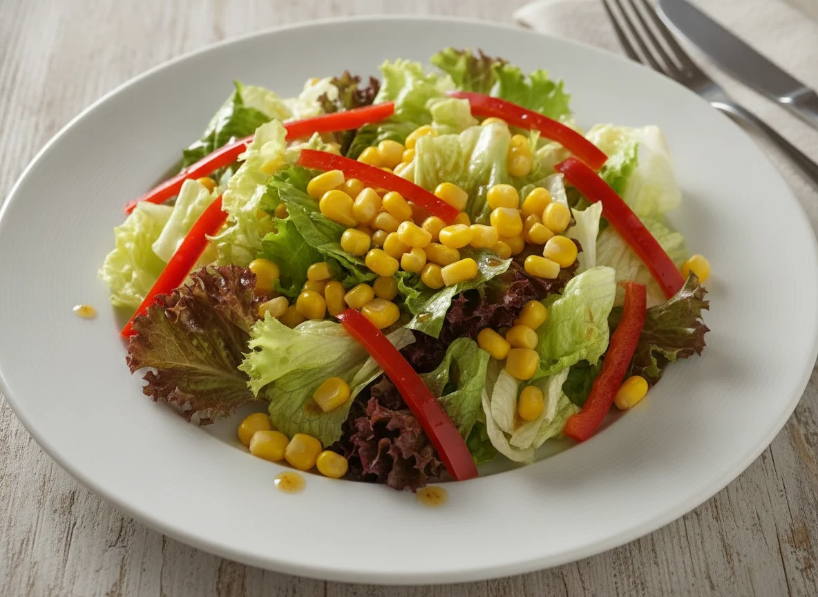 Gemischter Blattsalat mit Mais und Paprika photo