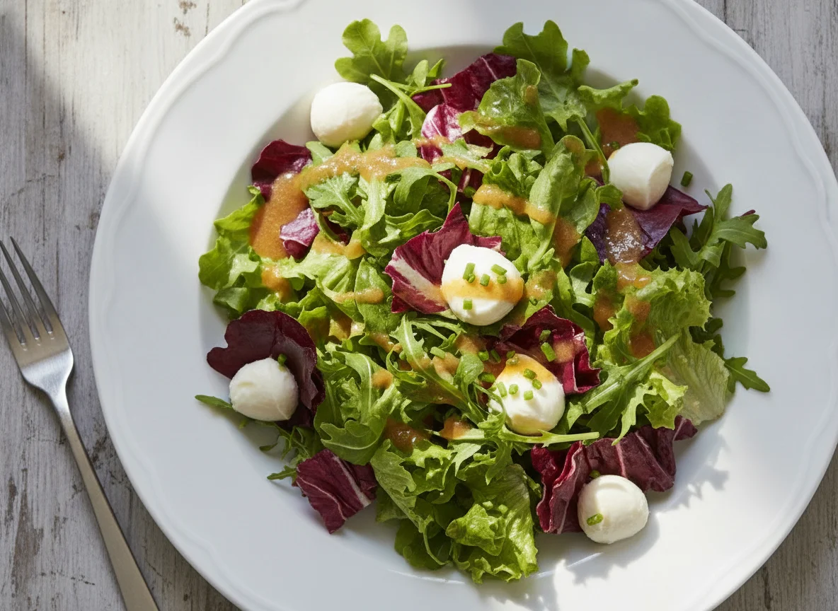 Gemischter Blattsalat mit Mozzarella-Perlen photo
