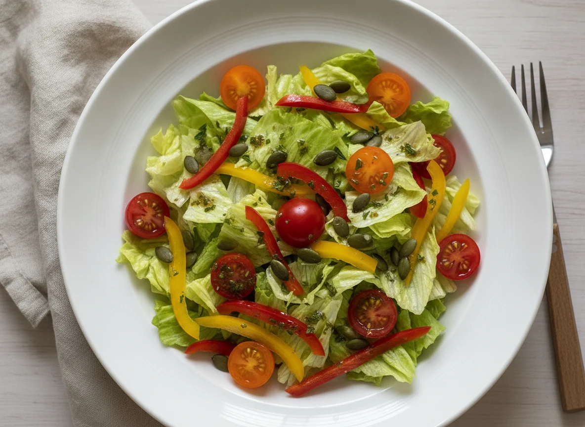 Gemischter Blattsalat mit Paprika und Tomaten photo