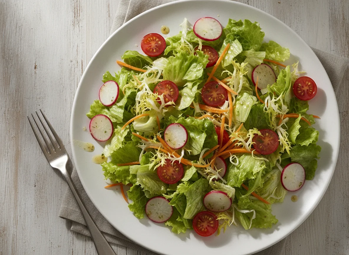 Gemischter Blattsalat mit Radieschen und Karotten photo