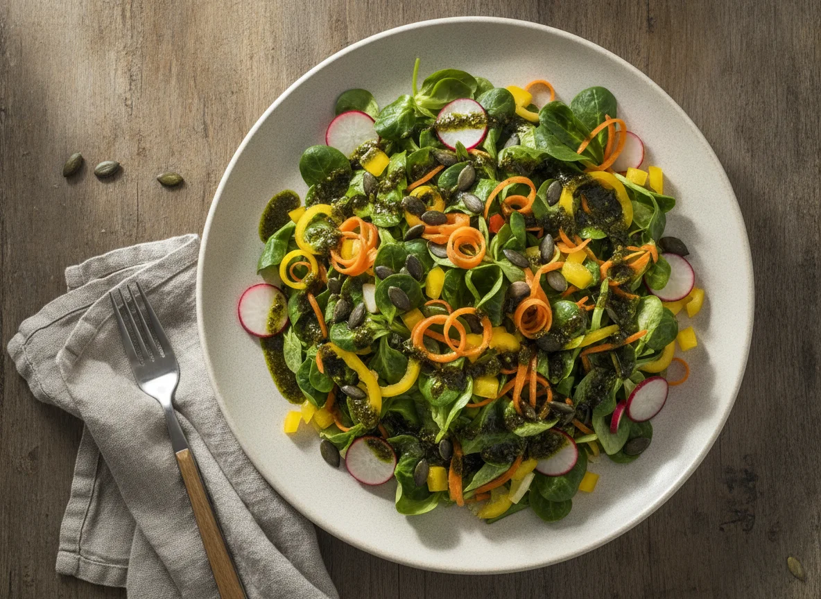 Gemischter Blattsalat mit Radieschen und Paprika photo