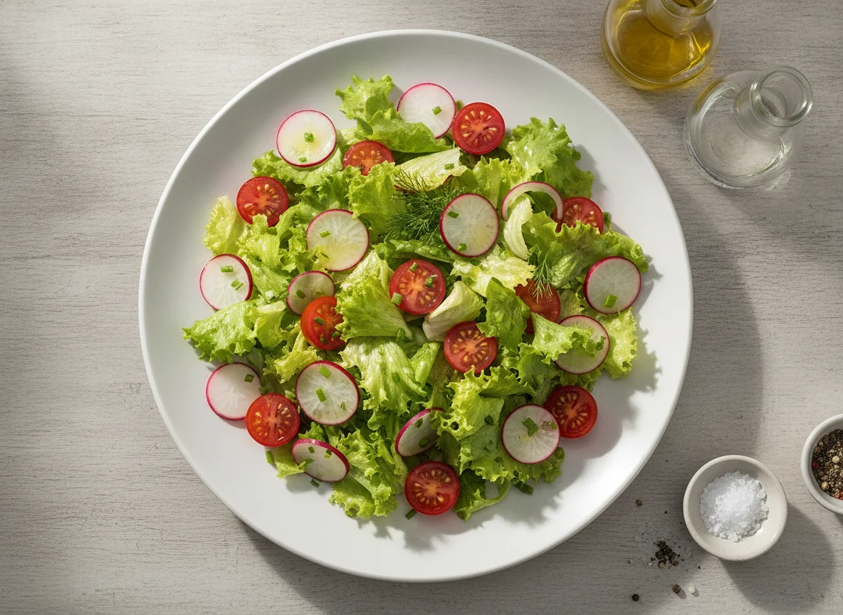Gemischter Blattsalat mit Radieschen und Tomaten photo