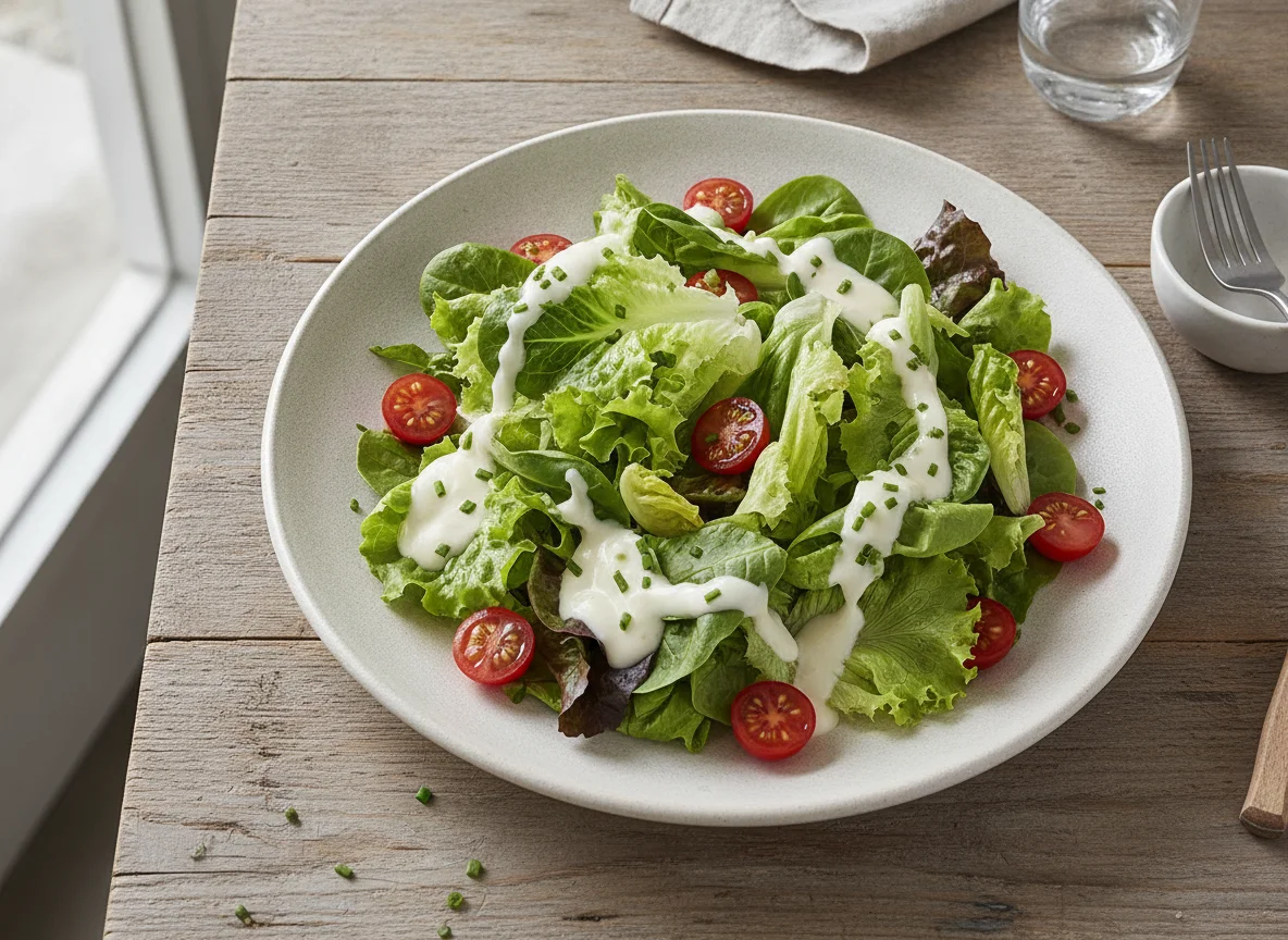 Gemischter Blattsalat mit Sahnedressing photo
