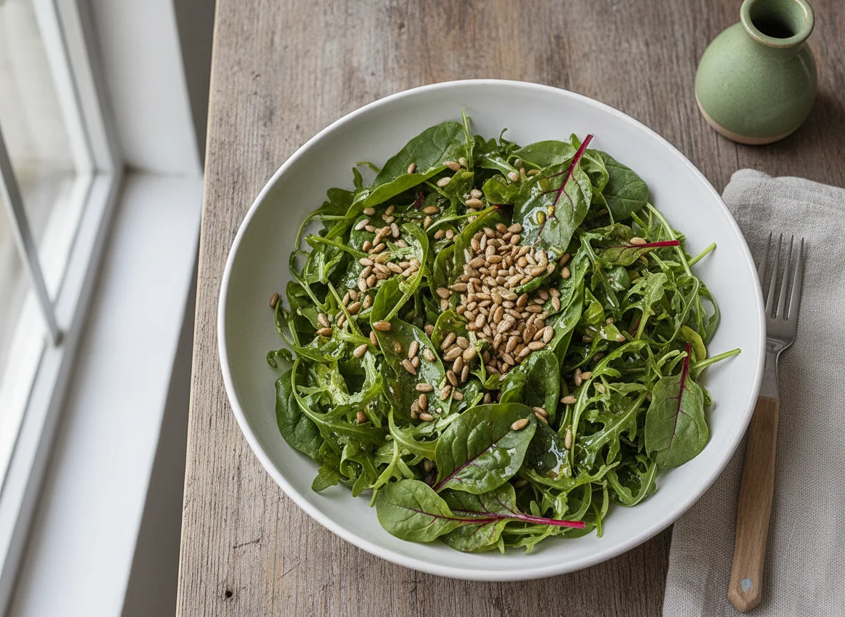 Gemischter Blattsalat mit Sonnenblumenkernen photo