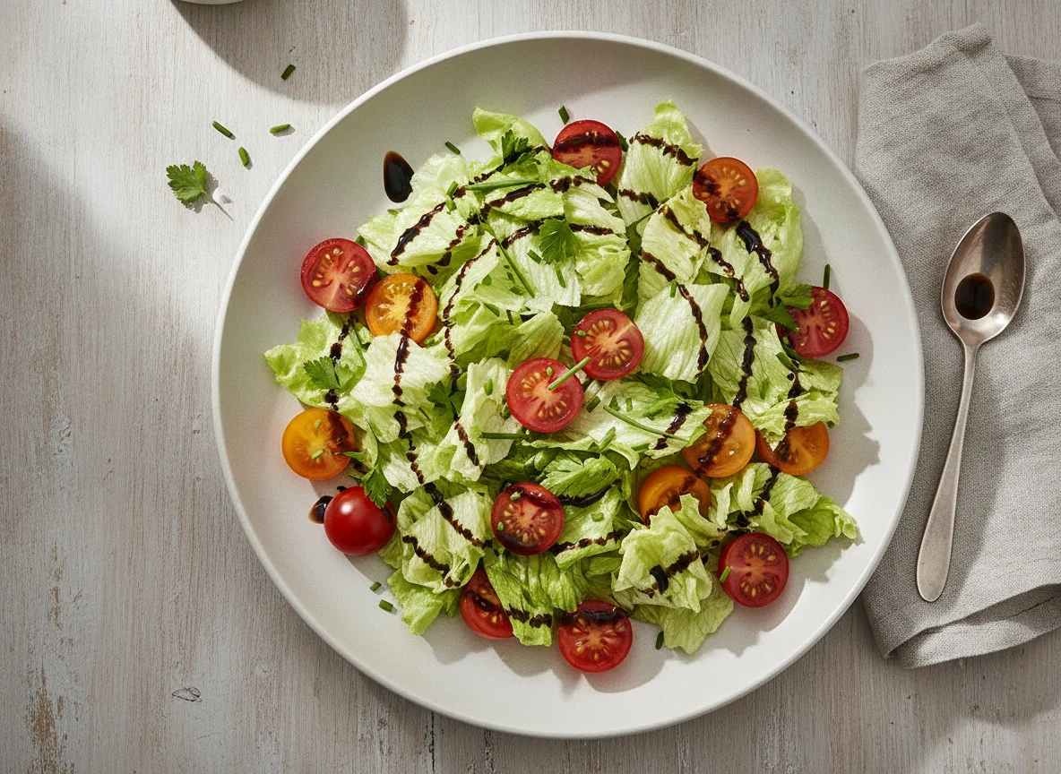Gemischter Blattsalat mit Tomaten und Balsamico-Dressing photo