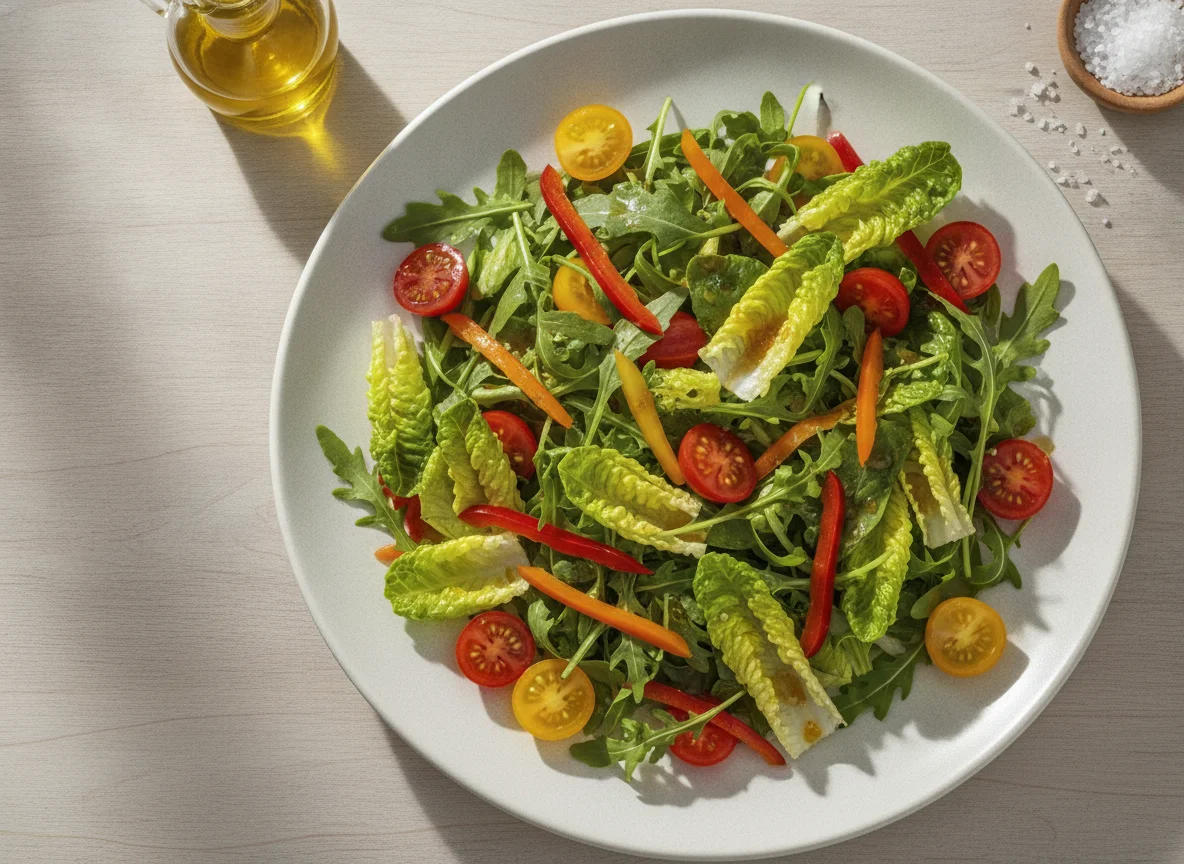 Gemischter Blattsalat mit Tomaten und Paprika photo