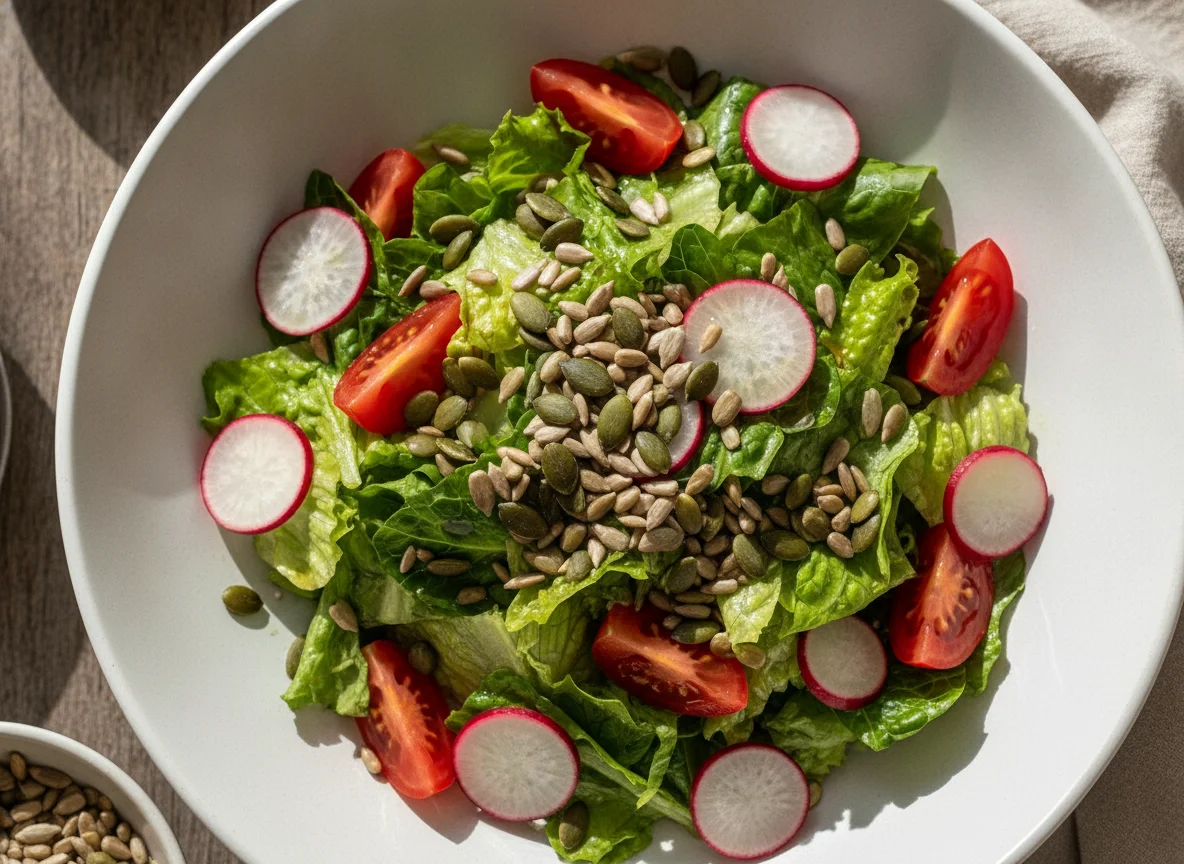 Gemischter Blattsalat mit Tomaten und Radieschen photo