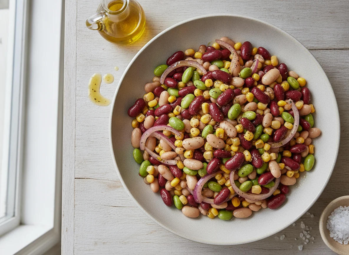Gemischter Bohnensalat mit Mais photo