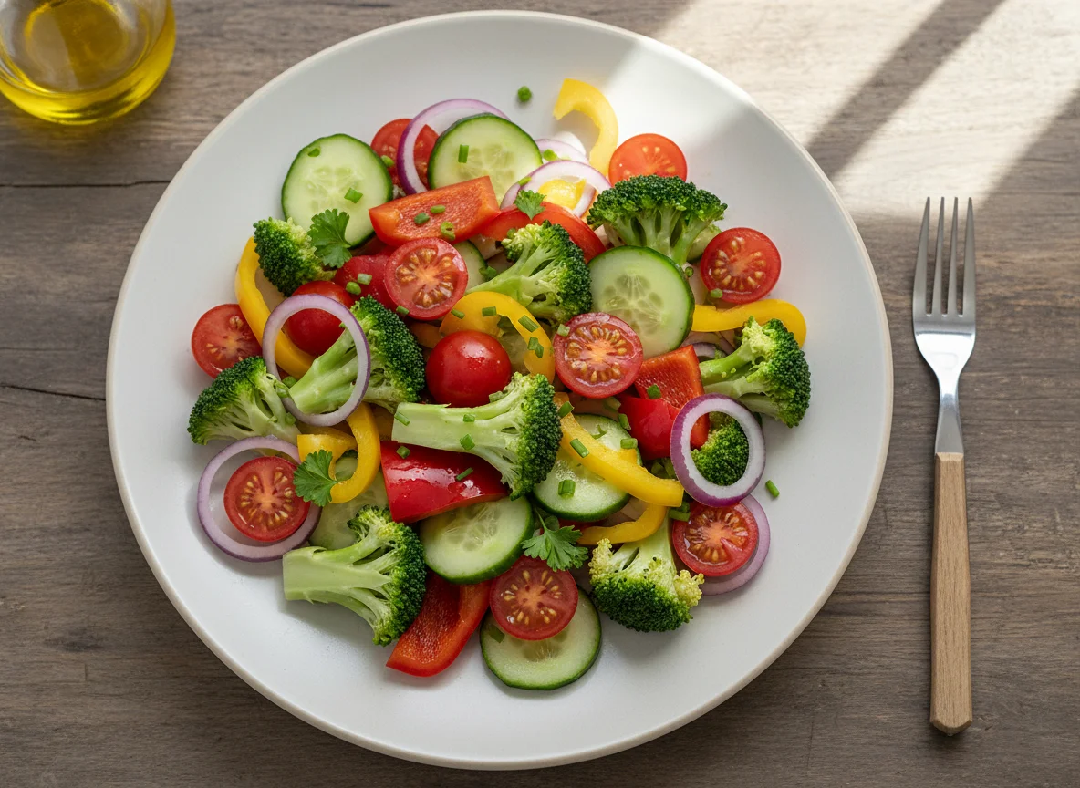 Gemischter Gemüsesalat mit Brokkoli und Tomaten photo