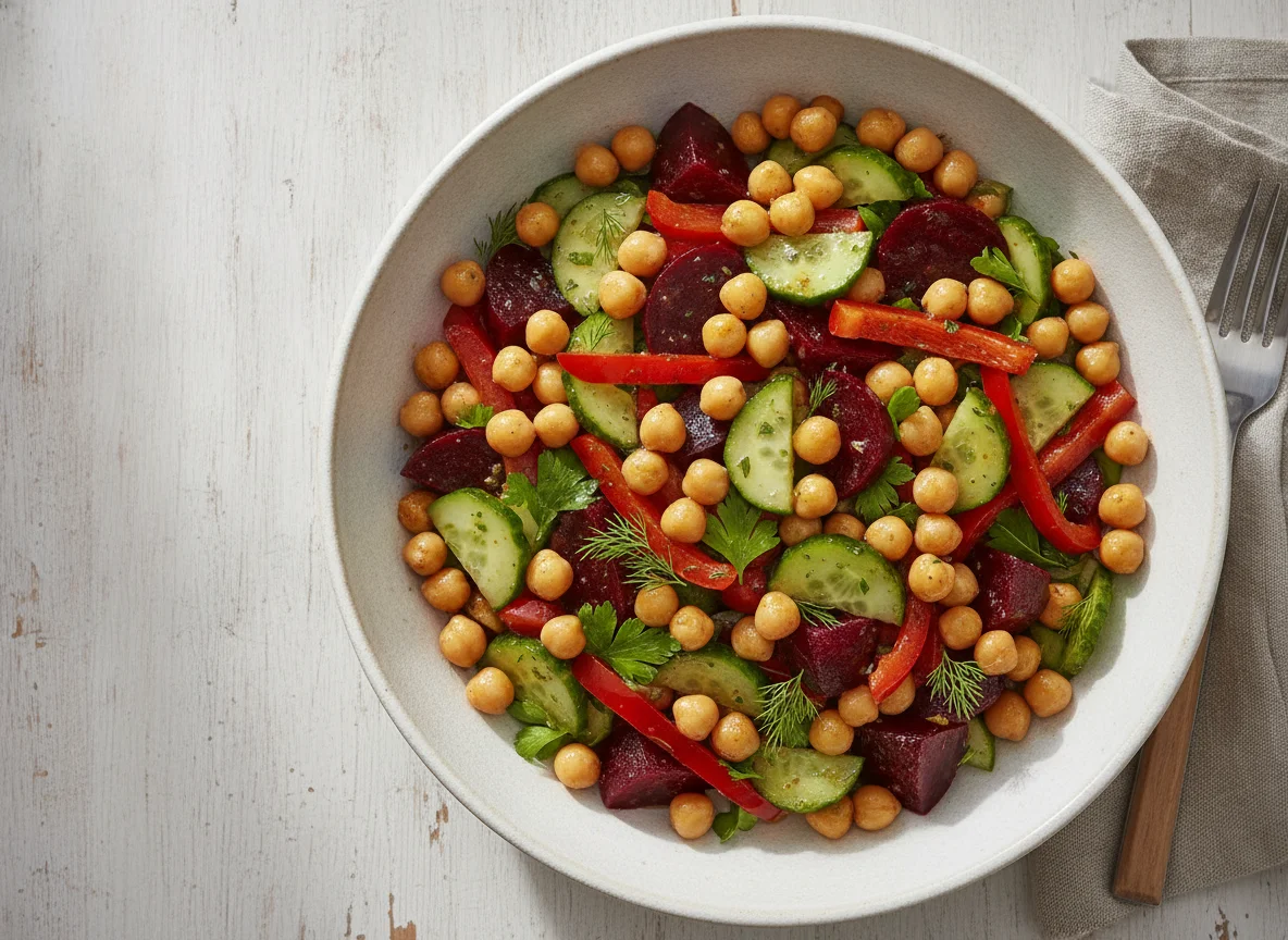 Gemischter Gemüsesalat mit Kichererbsen photo