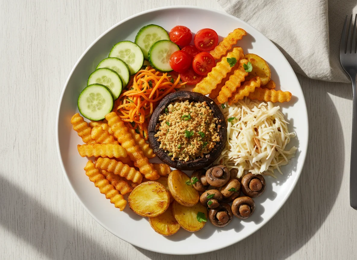 Gemischter Gemüseteller mit Pilzen und Kartoffeln photo