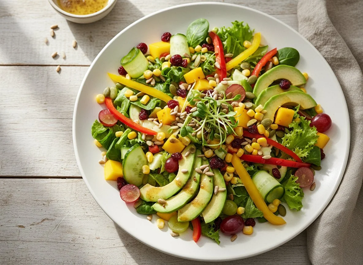Gemischter Salat mit Avocado und Früchten photo