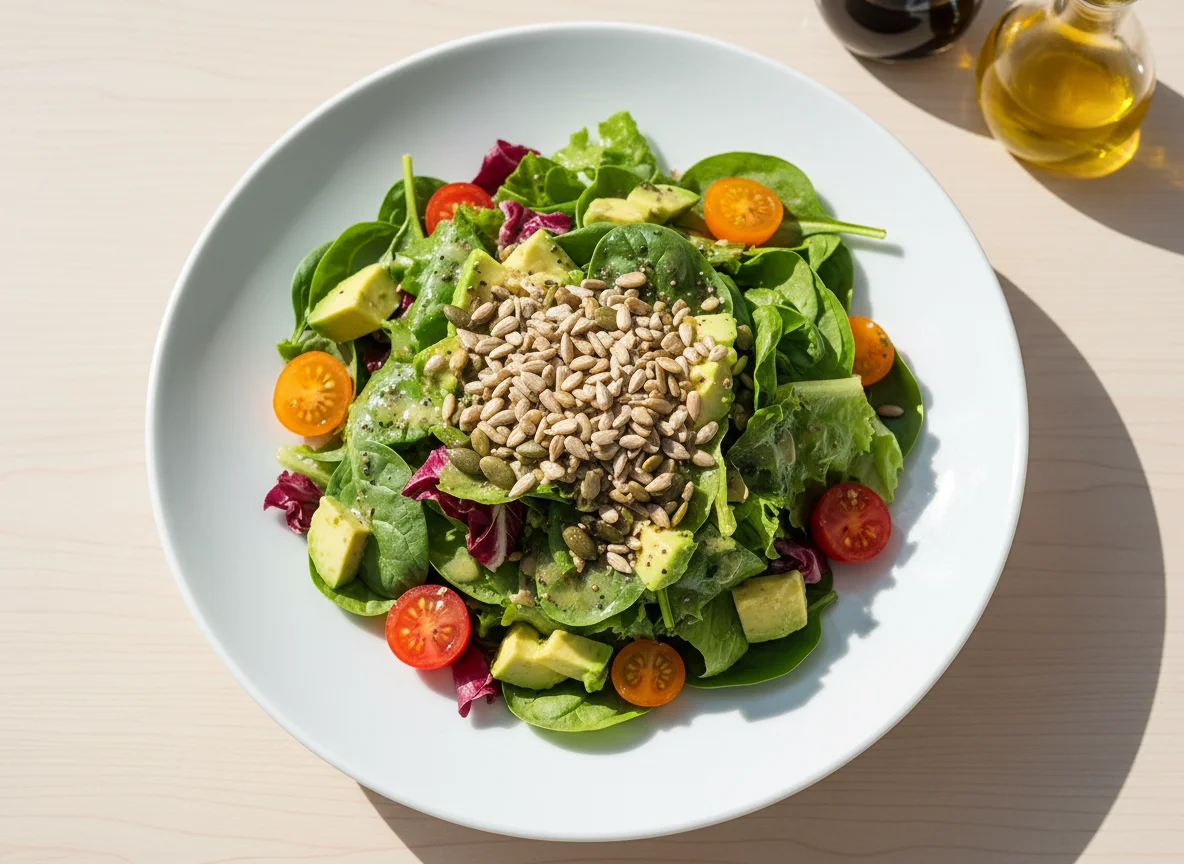 Gemischter Salat mit Avocado und Kernen photo