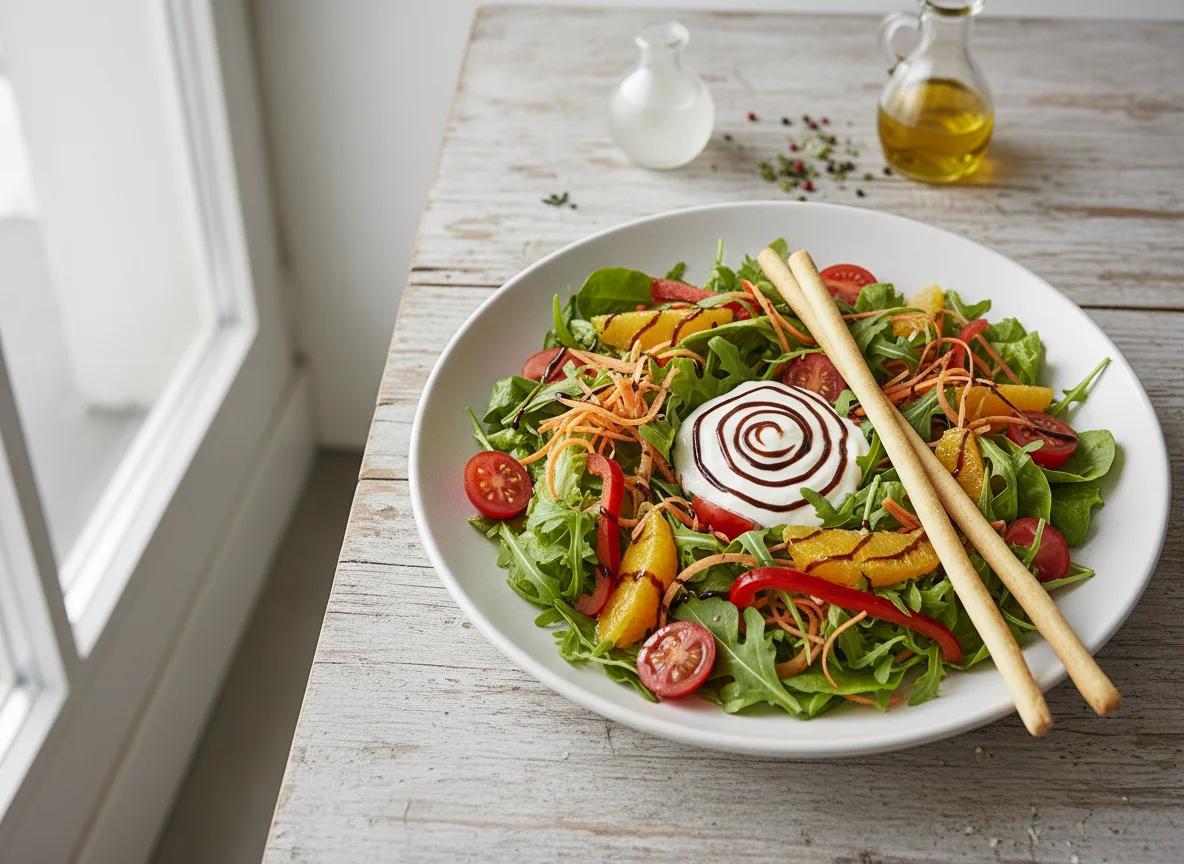 Gemischter Salat mit Balsamico und Joghurt-Dressing photo