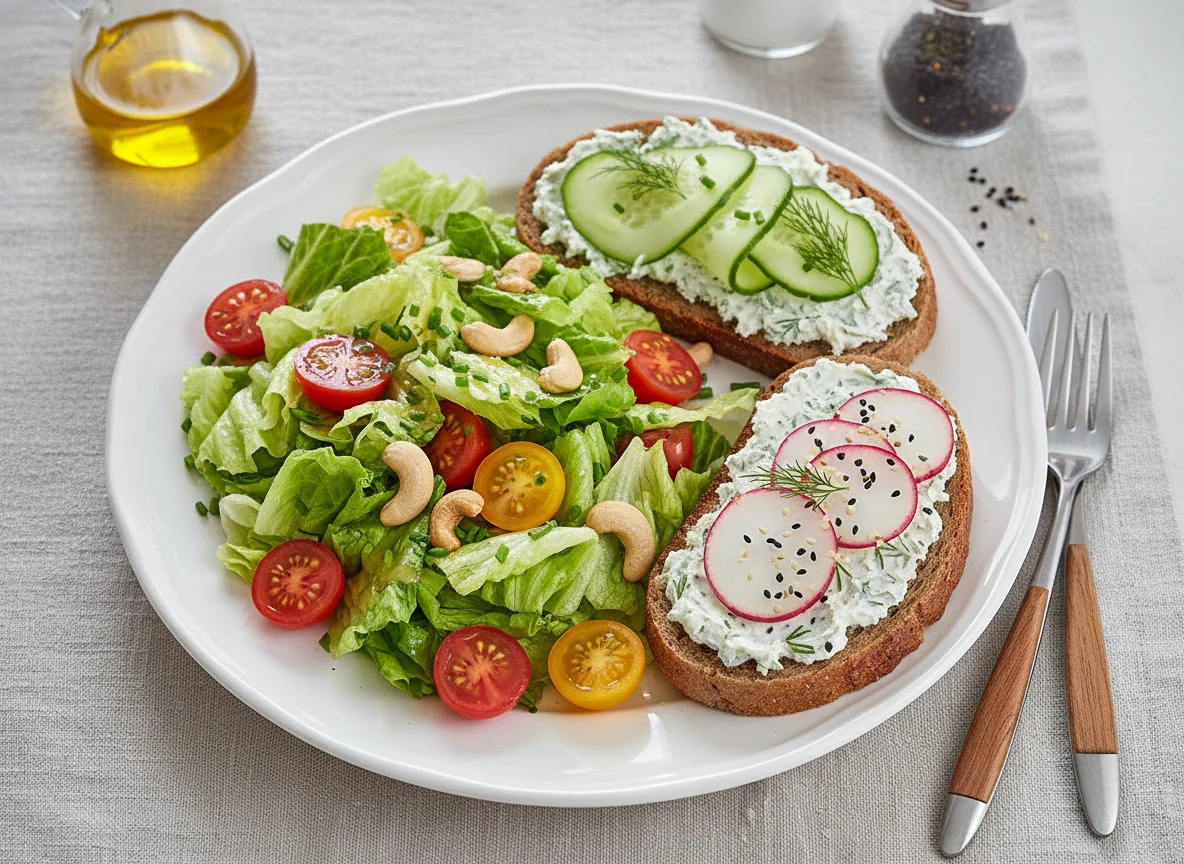 Gemischter Salat mit belegtem Brot photo