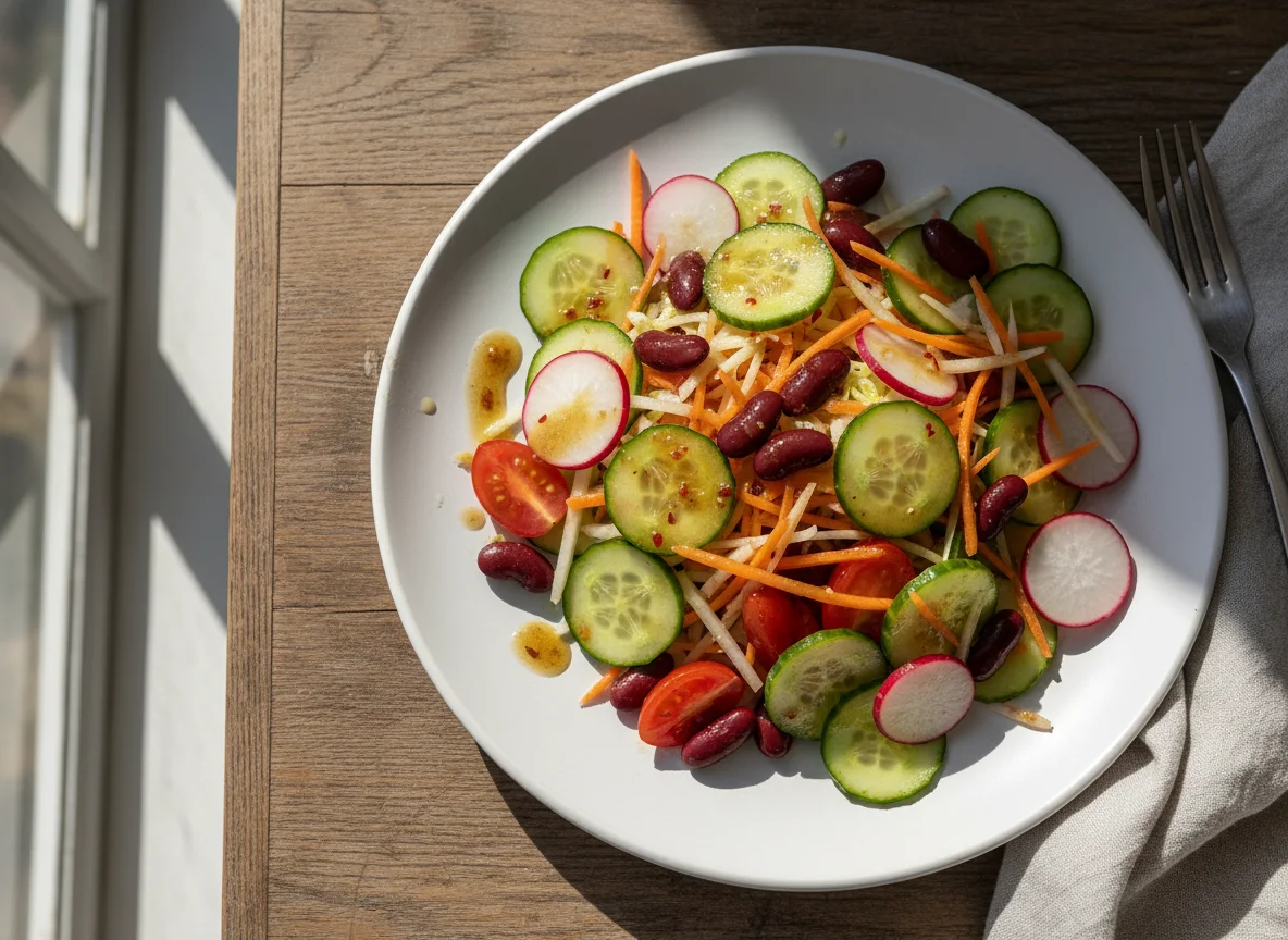 Gemischter Salat mit Bohnen und Dressing photo