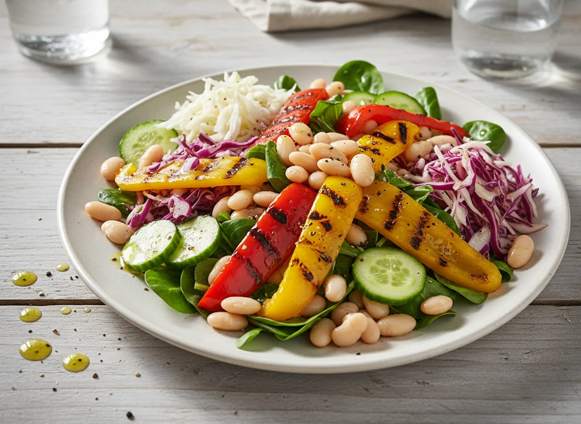Gemischter Salat mit Bohnen und gegrilltem Gemüse photo