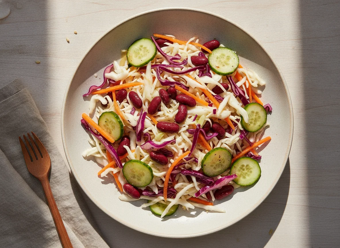 Gemischter Salat mit Bohnen und Krautsalat photo
