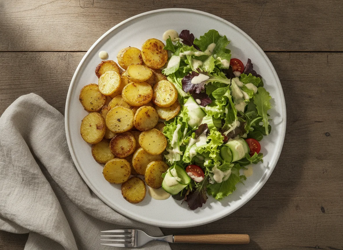 Gemischter Salat mit Bratkartoffeln photo