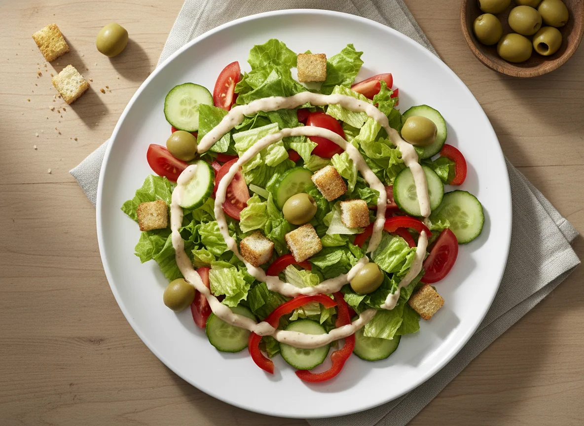Gemischter Salat mit Brot und Oliven photo