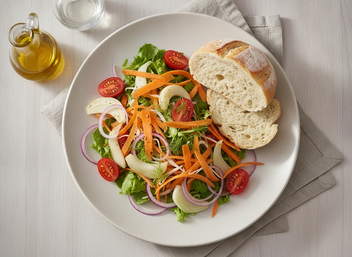 Gemischter Salat mit Brötchen photo