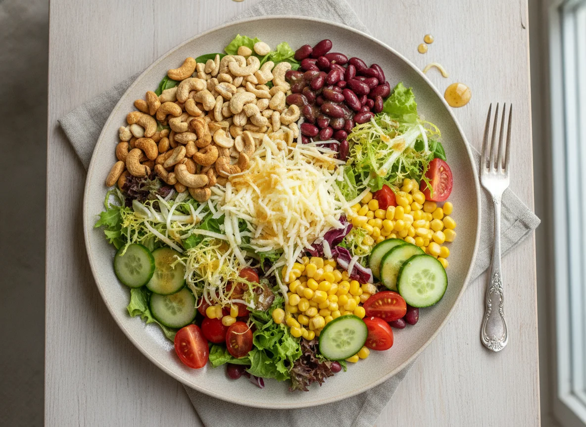 Gemischter Salat mit Cashewkernen und Käse photo