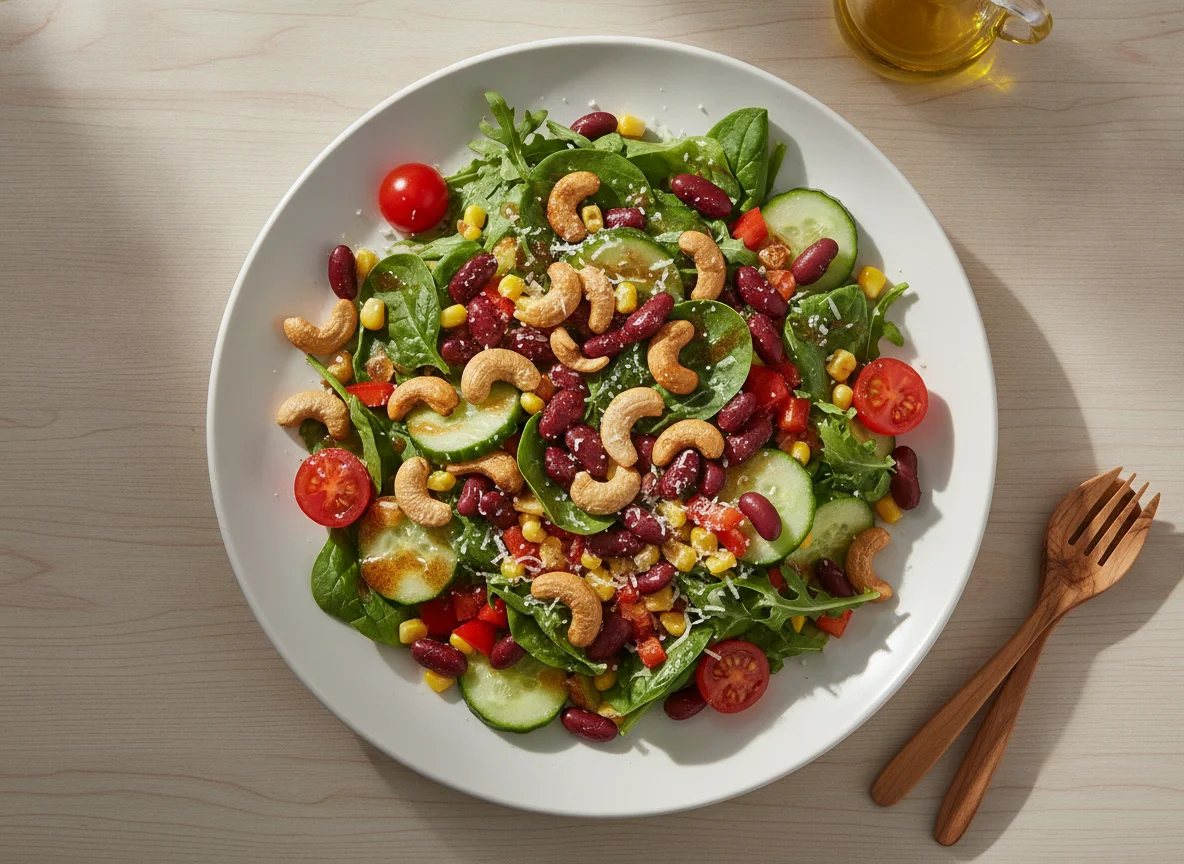 Gemischter Salat mit Cashewkernen und Kidneybohnen photo