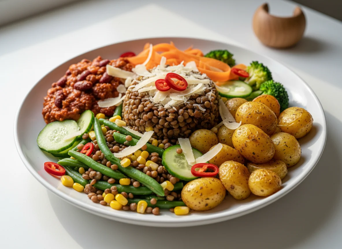 Gemischter Salat mit Chili und Kartoffeln photo