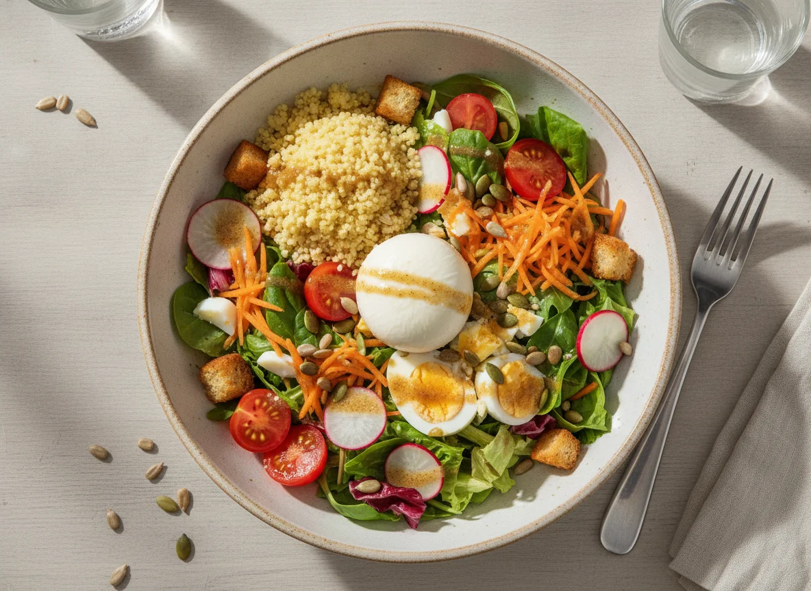 Gemischter Salat mit Couscous und Mozzarella photo