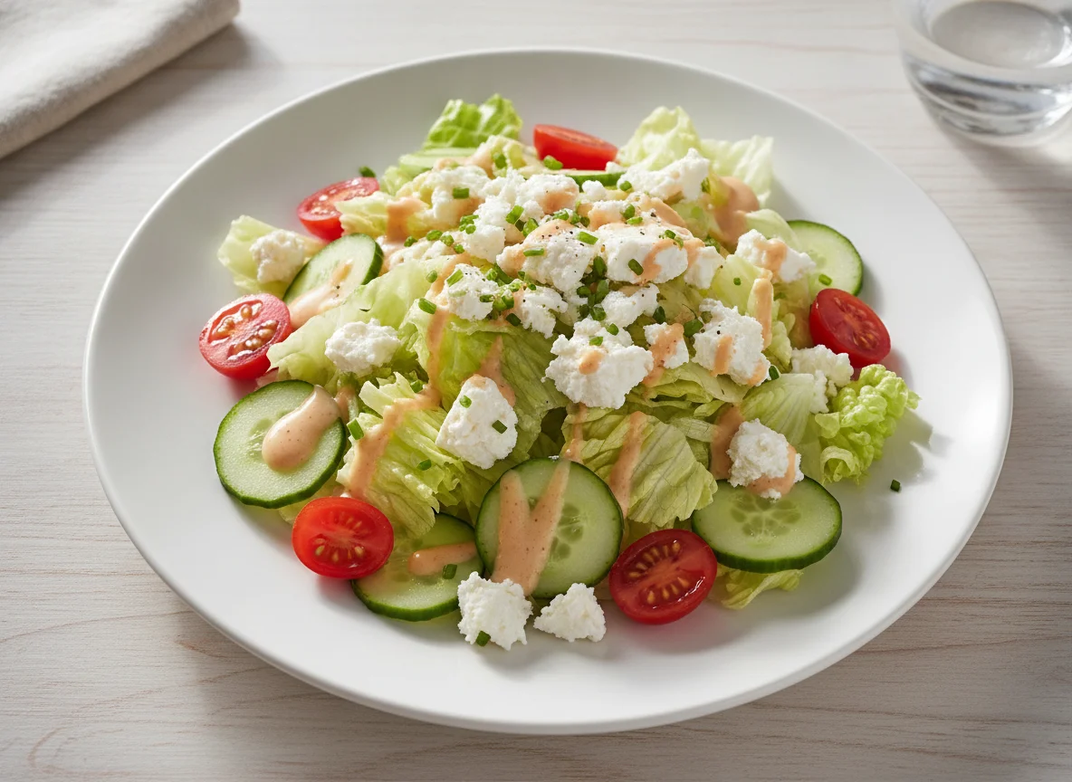 Gemischter Salat mit Dressing und Feta photo