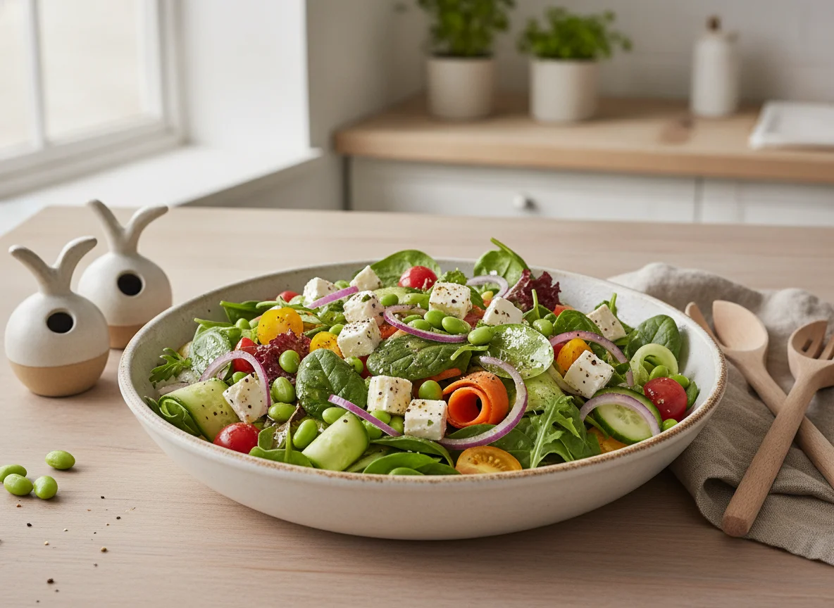 Gemischter Salat mit Edamame und Feta photo