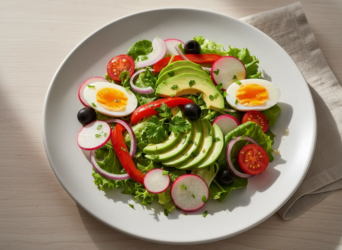Gemischter Salat mit Ei und Avocado photo