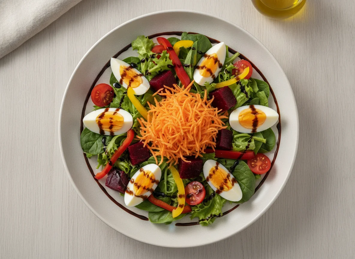 Gemischter Salat mit Ei und Balsamico-Dressing photo