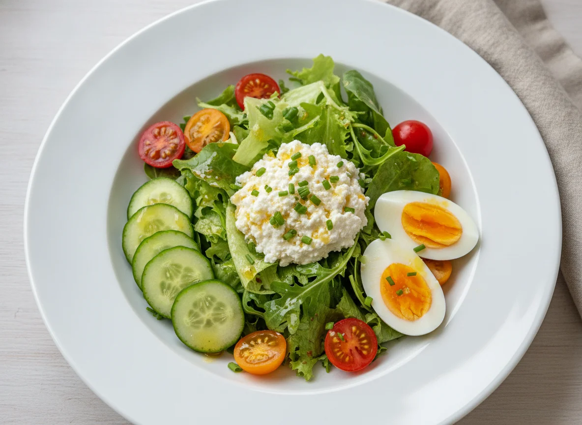 Gemischter Salat mit Ei und Hüttenkäse photo
