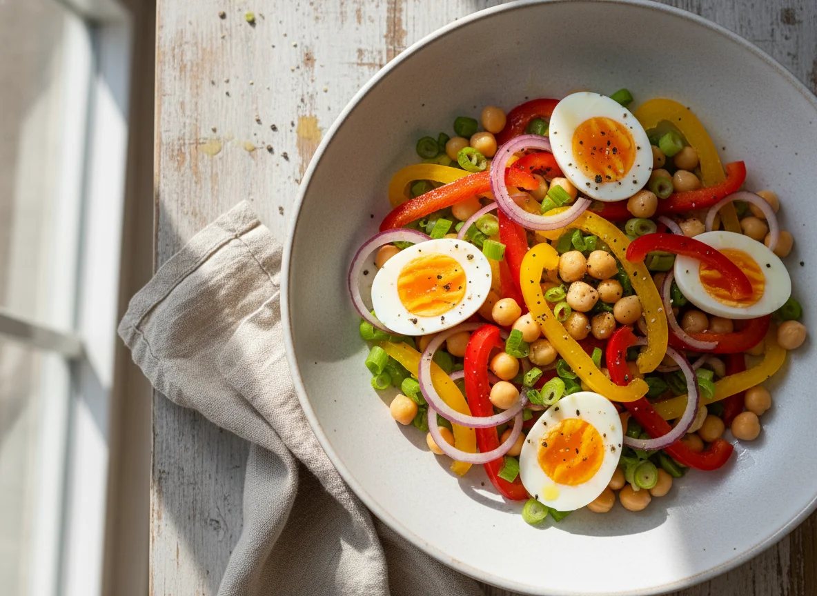 Gemischter Salat mit Ei und Kichererbsen photo